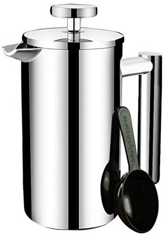 Cafetière À Piston, Français Presse Café Isolée À Double Paroi en Acier Inoxydable 304 avec Filtres Faciles À Nettoyer, Caffettiera avec Système De Filtration À 3 Niveaux, pour Camping Bureau À Domic