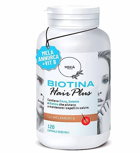 Mekià® Integratore Capelli Biotina Complex - Accelera Crescita Capelli Unghie e Pelle - Rinforzante e Anticaduta Alta titolazione di Biotina e Mela Annurca, Zinco, Vitamina B6 4 mesi di trattamento