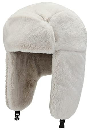 DEPAJA Russische Mütze Frauen Bombermützen Für Männer Winter Ushanka Earflap Caps Kunstpelz Warme Ohrenschützer Russische Mützen Radfahren Skimütze,Weiß,58Cm