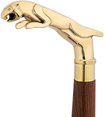 Ajuny Bastón De Madera Y Latón para Hombres Mujeres Y Personas Mayores Hecho A Mano Diseño De Mango De Gold Tigre Elegante Decorativo Ligero Duradero Antiguo Vintage Idea De Regalo 35 Pulgadas