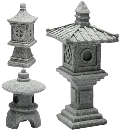 Operitacx Set di 3 statuette in miniatura per giardino Zen, bonsai, acquario, decorazione da giardino giapponese, lanterne in pietra fatte a mano, per decorazione interna ed esterna