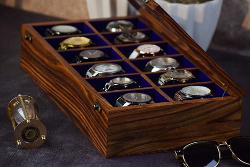 Royal Craft Expertise Uhrenbox mit Schlitzen für Herren | Luxus-Uhrengehäuse für Herren | Holz-Uhrenbox Uni | Herren-Uhren-Vitrine | indische Uhrenboxen aus Palisander für Herren (12 room-2)