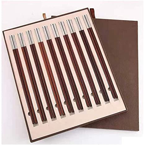 NISMIA Bacchette Sushi, Bacchette Cinesi Lavabili Bacchette in Acciaio Inossidabile Redwood Set 10 Paia, Legno Massello Argento Nebbioso, Nessuna Vernice, Nessuna Cera, Bacchette da 26 Cm