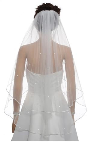 Brautschleier Rand-Mitte gesammelter Rhinestone-Kristall-Brautschleier (Color : Ivory)