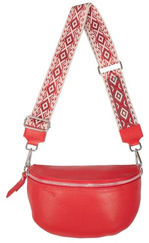 Umhängetasche Crossbody Bag Gürteltasche in Gr. M aus 100% Leder mit breitem Gurt - Helen (rot)