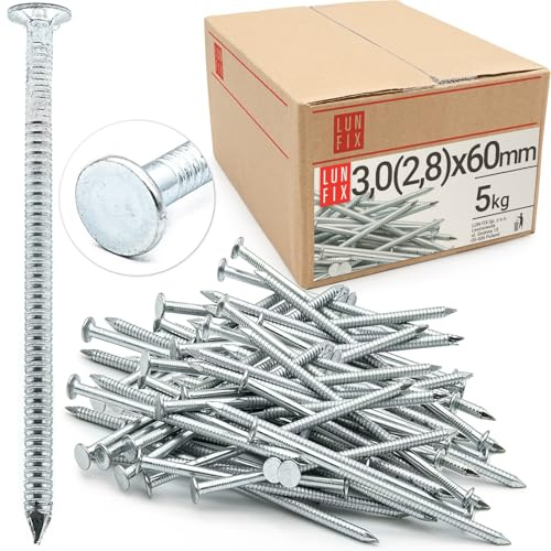 Clous, 3.0x60mm, 5kg, 1450 pcs., Clou double pointe nervuré pour charpente | Clou acier pour bois, construction, Clous béton