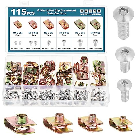 HSEAMALL 115 Stück Blechmuttern Gewinde Cip Mutter M4 M5 M6 M8 U-Typ Befestigung Clips Karosserieschrauben Blechmutter Schnappmuttern Kotflügelclip für Auto Kfz