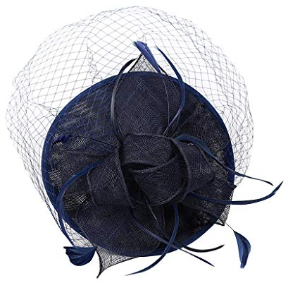 Fascinator Hut Damen Hochzeit Kopfschmuck Hüte Hat Clips Schleier Stirnband Mesh Tea Party Kopfbedeckung Frauen Pillbox Hut Haarschmuck für Cocktail Halloween Oktoberfest Gothic Marine