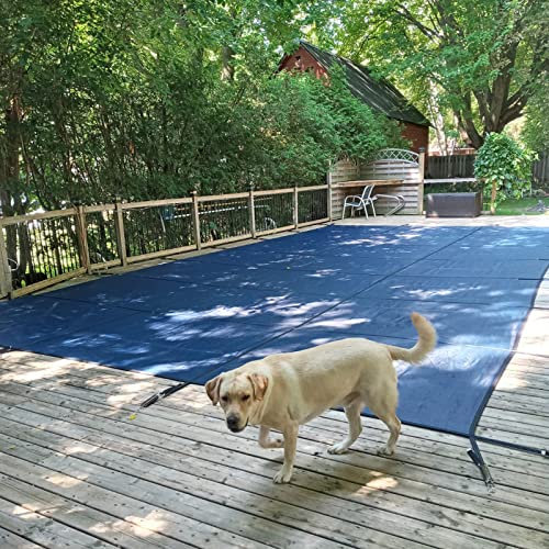 Schwimmbad-Sicherheitsnetz-Abdeckungstuch, Blaue Winter-Inground-Pool-Abdeckung für Haustiere, kindersicher, Außendeck, Terrasse, Hof, Pool-Blattabdeckung mit Beschlägen (Größe: 1,5 x 6 m/5 x 19,6 F