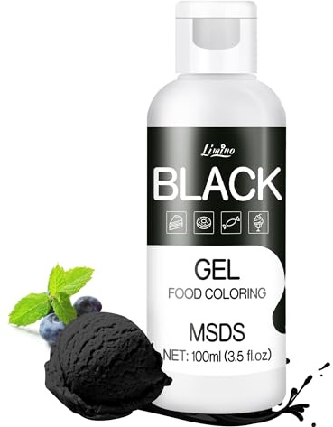 Colorante Alimentario Gel - 100ml Colorante Alimenticio Insípido para Pastel Decorar, Hornear, Fondant y Macarron - Gel Food Coloring Vivos para Glasear, Galletas, Hacer Limo y Manualidades (Negro)
