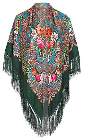 Generic Schal mit traditionellem ukrainischem/polnischem/russischem Blumenmuster und Fransen Eleganter Damen-Schal
