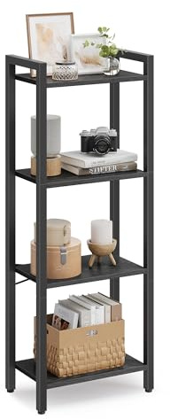 VASAGLE Regal, Bücherregal, Standregal, DVD-Regal, mit 4 Ebenen, Büroregal, offene Ablagen, für Büro, Wohnzimmer, Schlafzimmer, Küche, 24 x 40 x 107 cm, ebenholzschwarz-tintenschwarz LLS099B56