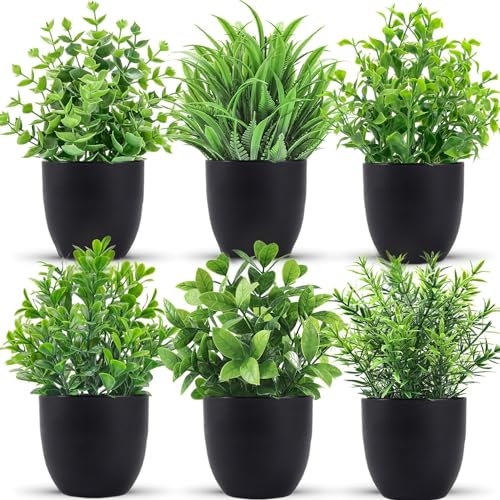 Laelfe Pezzi Piccole Piante Artificiali Verdi in Vaso Plastica, Piante Finte da Interno, Piantine Finte Decorative con Vasetto per Casa Ufficio Tavolo Stanza Bagno Decorazione