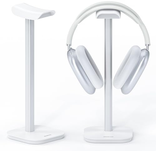doenci Support de casque, support pour tous les écouteurs Bluetooth supra-auriculaires, support universel avec base lestée + tube en aluminium, support de casque de jeu, accessoire de bureau (blanc)