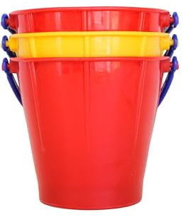 Spielstabil Beach Toys Bundle - Large Sand Pails (3 Pack) - Sand Buckets for Kids and Toddler Beach Essentials for 2.5 Years and Up, Outdoor Play Equipment