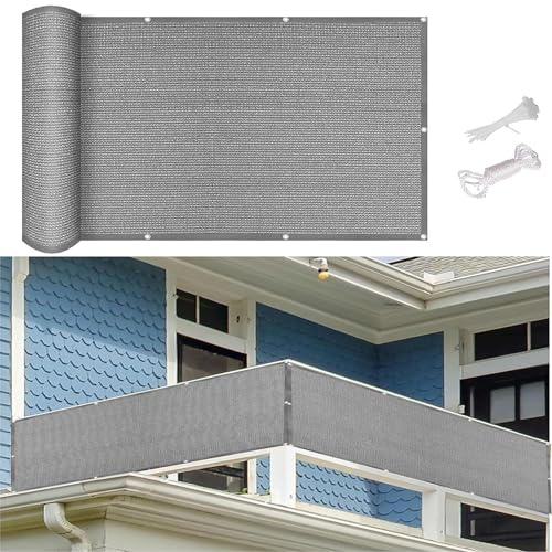Balkon Sichtschutz Balkonabdeckung 40 x 1000 cm Uv-Schutz Windschutz Sonnenschutz Balkonumspannung Balkonverkleidung mit Ösen, Kabelbinder für Garten Balkon Terrasse, Grau