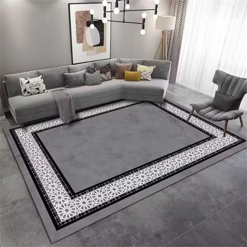 RUGMRZ Teppich Rund Wohnzimmer Für Kinderzimmer Schwarzer und Grauer Licht Luxus Schlafzimmer waschbar Fleckerlteppich 180X280CM