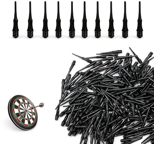 HERKINDNESS Pack of 200 Plastic Dart Tips, Black Soft Darts, 2BA Screws Dart Tips, Soft, Not Easy to Break and Bend, Soft Dart Tips for Dart Sports Enthusiasts