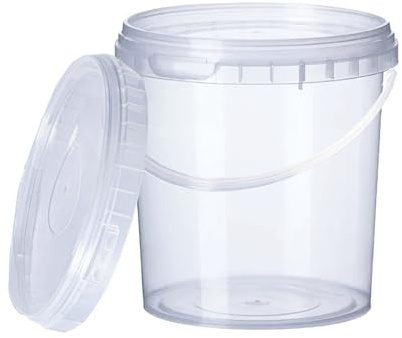 GROWMANIA Seau en plastique transparent avec poignée – Boîte de rangement hermétique pour aliments, liquides et peinture 5 l