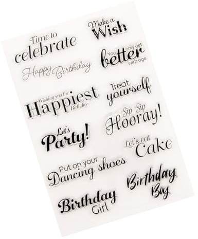 Words Time Celebrate Happy Birthday Make a Wish Let's Party Clear Stempel für Kartengestaltung Dekoration und DIY Scrapbooking