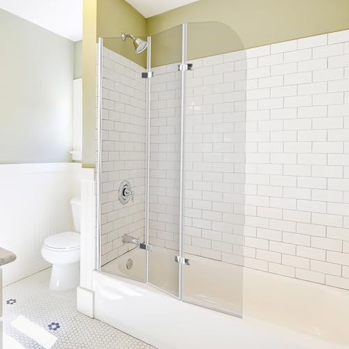Fiqops Parete doccia per vasca da bagno, 120 x 140 cm, 3 pezzi, pieghevole, con vetro di sicurezza ESG da 6 mm, per vasca da bagno (argento trasparente), in vetro con vasca da bagno