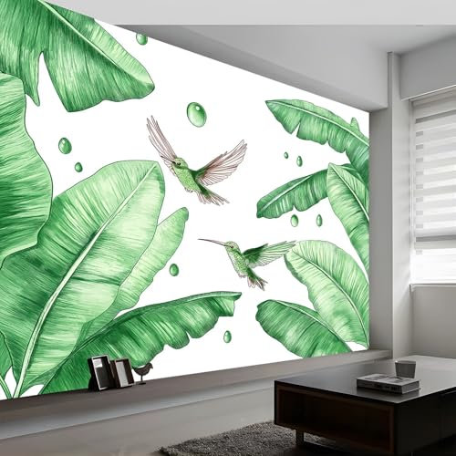 Carta da parati dipinta a mano con foglie di banano, 350 x 256 cm, decorazione da parete per soggiorno, camera da letto, cameretta dei bambini, corridoio, piante e foglie