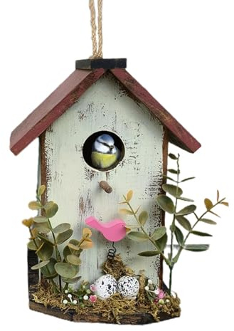 Casetta per uccelli in legno per esterni, design da appendere, decorativa da giardino, gabbia protettiva multifunzionale per uccelli, per patio, giardino, parco, casetta per uccelli da esterno