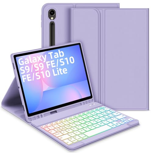 Bettdow Tastiera Custodia per Samsung Galaxy Tab S10 Lite/S10 FE 10.9 2025, Layout Italiano Tastiera Retroilluminata Staccabile e Cover Custodia per Tab S10 Lite/S10 FE/S9 FE 10.9/Tab S9 11, Viola