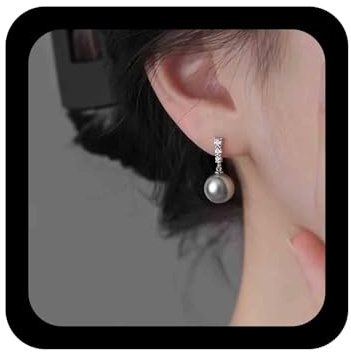 Yheakne Boucles D'oreilles Pendantes En Cristal Perle Cz Boucles D'oreilles Chaîne Tennis Boucles D'oreilles Perle Grise Boucles D'oreilles Gouttes Argent Strass Boucles D'oreilles Mariage Perle