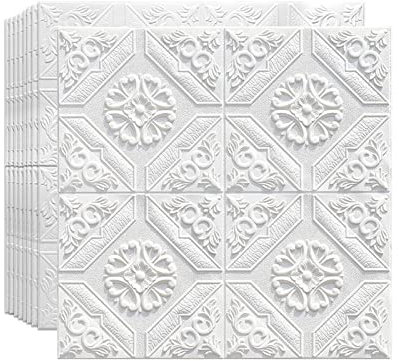 ChicBosom Lot de 10 panneaux muraux 3D à décoller et imprimables en brique blanche - Papier peint 3D autocollant imperméable en mousse synthétique pour chambre à coucher, salle de bain, cuisine