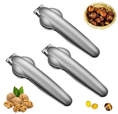 VARKAGE 3 Stück Maroni Schneider Edelstahl, Edelstahl Maroni Schneider, Maronen Schneider, Chestnut Opener,Nussknacker Kastanien Clip,Maronizange Maronenzange, Kastanienöffner aus Edelstahl (3 Pcs)