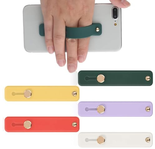5 Pcs Phone Grip Holder, Finger Cell Phone Grip, Silicone Finger Strap, Telescopic Mobile Phone Holder for All Smartphones grip (Yellow, Purple, White, Green, Red)