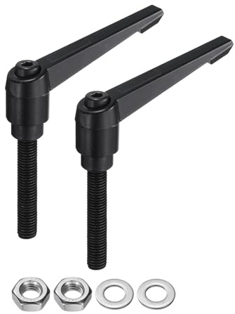 QUARKZMAN 2 Stück Klemmhebel Griff M10 x 60mm mit Muttern Unterlegscheiben, Außengewinde Klemmschraube Knöpfe Kohlenstoffstahl Verstellbarer Klemmhebelgriffe für Werkzeugmaschinen, Schwarz