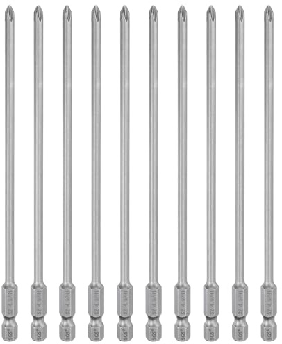 QUARKZMAN 10 embouts de tournevis cruciforme Phillips #1 PH1 1/4 Tige hexagonale 6 (150mm) Longue en acier S2 magnétique de qualité industrielle pour tournevis électrique 0,157 (4mm) Tige