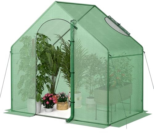 COSTWAY Invernadero Exterior 179x100x167 cm, Invernadero de Jardín Portátil con Funda de PE, Marco Metálico Recubierto a Prueba de Óxido, Puerta con Cremallera y Ventana, Carpa de Jardín para Interior
