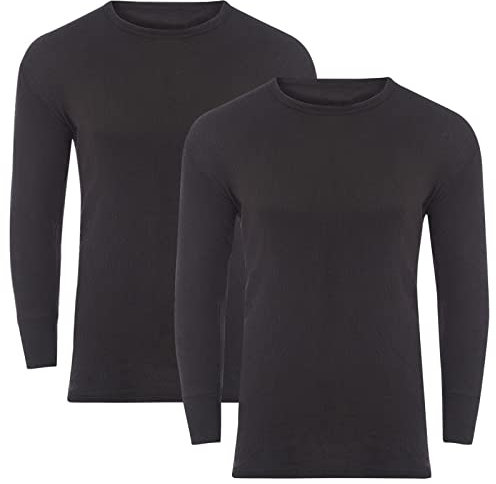 Style Lockers® Pack of 2 Mens Thermal Long Sleeve Base Layer Top - Adults Winter Ski Inner Vest Warm Underwear T-Shirts - Quick Dry Undershirt for Outdoor Sports Running (Black, 5X-Large)