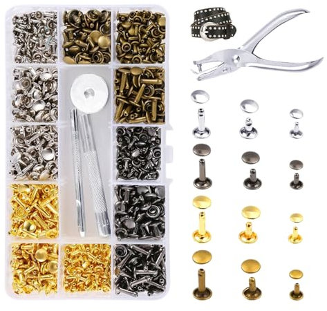YZROHYI 180pcs Hohlnieten,Leder Nieten Set Mit Werkzeug,Schlagnieten 3 Größen,Nietenzange Set Leder Und Stoff,Metallniete Doppelkappe,Ersatz Nieten Jeans,Nieten Buchbinderei für Dekoration 4 Colors