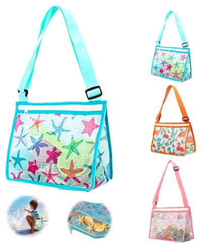 Shyllin Rangement de Jouets de Plage,Sac de Plage en Filet Pliable,Idéal pour le bord de mer et les activités de plein air, parfait pour ranger les jouets (Étoile de mer)