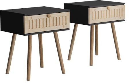 Vicco Nachttisch Holk Anthrazit/Kiefer | 2-er Set, geeignet zur Ablage von Alltagsgegenständen und Lampen