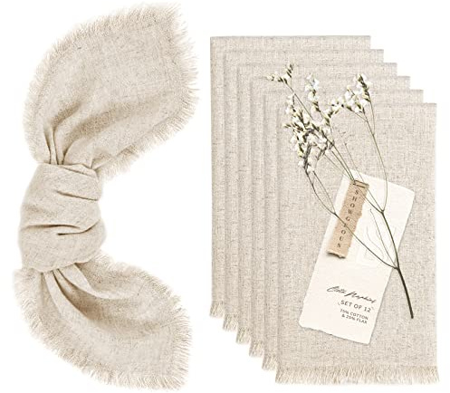Showgeous 12 Stück Leinen Baumwoll Servietten mit Fransen 45x45cm Dinner Stoffservietten Baumwolle Leinen Mischgewebe Servietten Waschbar Wiederverwendbar Servietten für Hochzeit Dinner Party(Beige)
