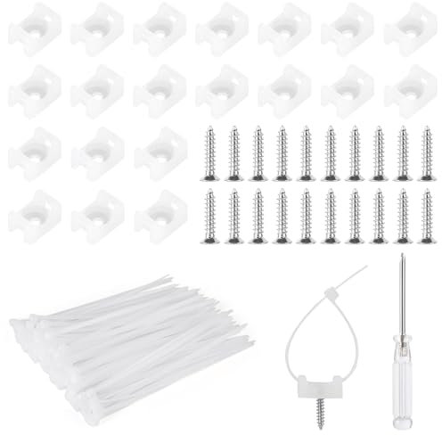 HavaCue 500 Piezas Bridas para Cables Set con Destornillador, Soportes de Bridas de Nailon, Bridas Blancas y Tornillos, Base de Montaje de Cable Soporte de Atar para Organizar Cables