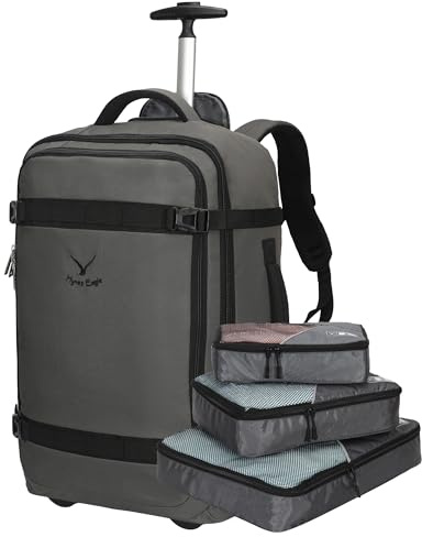 Hynes Eagle Valise Trolley Bagage Soute Roulette Valise Bagage de Cabine Sacs de Voyage a roulettes Sac a Dos Cabine Avion 42L Gris avec Poche pour Bouteille d'eau + Packing Cubes