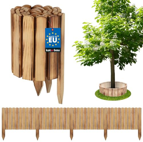 KOTARBAU® Beeteinfassung Holz Gartenzaun Rollzaun 200 x 30 cm Geflämmt Beetumrandung Holzzaun Rollboarder Palisadenkante Holzzaun Rasenkanten Deko Gartenzaun Steckzaun Flexibler Rollborder Rasenkante