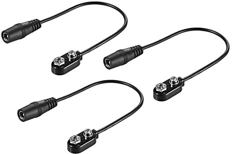 9V Battery Converter Snap Connector 5.5mm * 2.1mm Female Plug for Guitar Effect Power Supply, 20cm Cable Length, for 9V Guitar Pedal Battery (3-Pack)