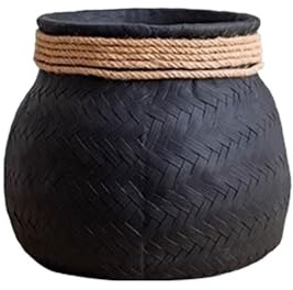 Pots de fleurs Pot de fleur en ciment noir, Pot rond à motif tissé en bambou, for plantes d'intérieur et d'extérieur avec trou de Drainage, petite jardinière pour cactus et plantes succulentes