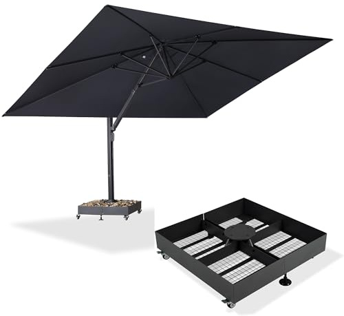 PURPLE LEAF Sonnenschirm 350 × 450 cm mit Ständer Eingebauter Griff Grau | XXL Schattenzone, 360° Flexibilität, Vielseitig Verstellbar, Verdickter Schirmmast, mehr Stabilität, UV50+ Schutz Stoff