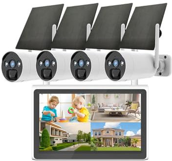 AKAVIG Système de caméra de sécurité solaire 4 MP avec moniteur de 10 et NVR – Kit de surveillance extérieur WiFi sans fil, conversation bidirectionnelle, vision nocturne en couleur, alertes de