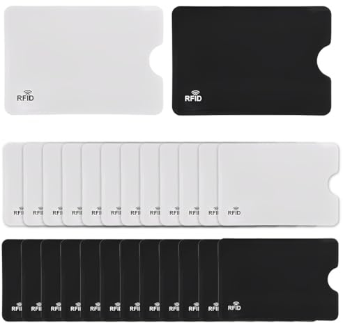 COYUN 24 Pcs Protector Tarjetas Credito, Funda Tarjeta Credito, Fundas de Bloqueo RFID, Funda para Tarjeta de Crédito Antipiratería, para Mujeres y Hombres para Bloqueo NFC/RFID(Negro/Plata)