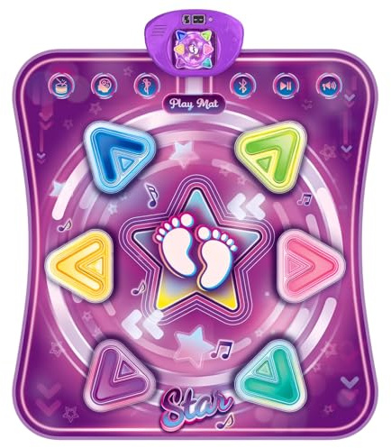 Euakee Tanzmatte für Kinder ab 3-12 Jahre, Kindertanzmatten mit 8 Tasten und Bluetooth, Musikmatte mit 5 Spielmodi und 3 Herausforderungsstufen, Musikmatte mit LED-Lichter, Geschenke für Mädchen