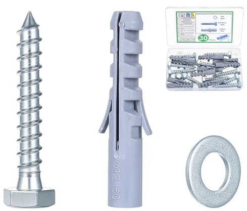 10 Sets M12 x 60 mm Schwerlastdübel Schrauben Set, M10 x 60 mm Sechskantschrauben Dübel Set, Betonschrauben und Dübel Sets, Universaldübel Spreizdübel Langschaftdübel für TV Wandhalterung